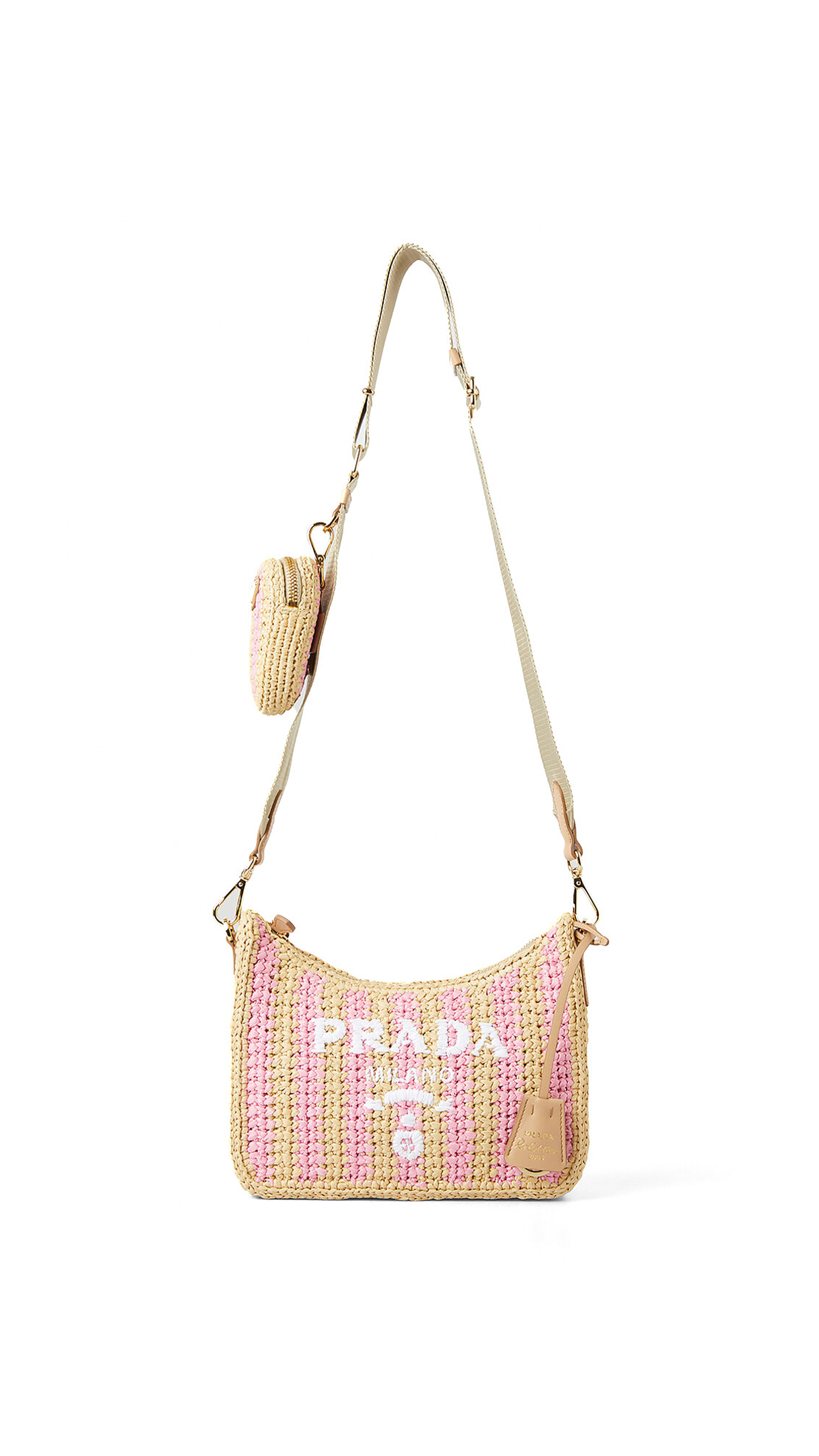 Re-Edition 2005 Raffia Stripe Shoulder Bag - Pink / Natural