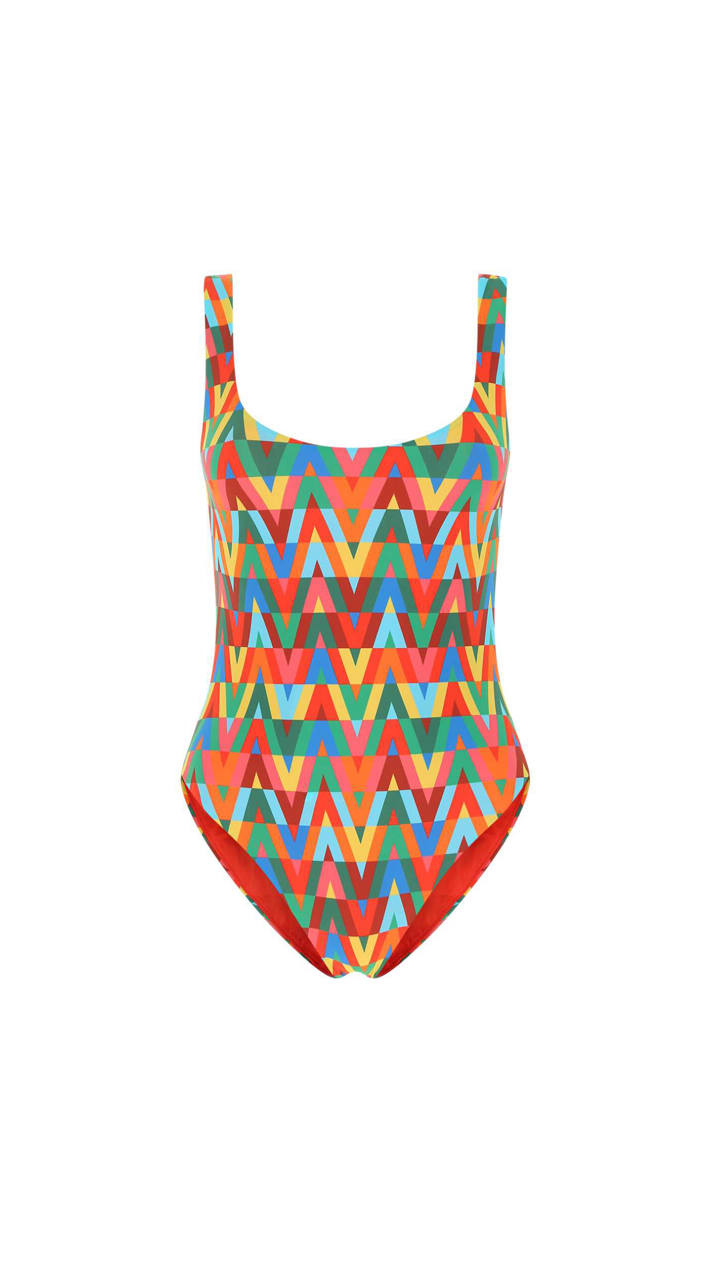 Swimsuit in Lycra with V Optical Valentino Archive 1973 Print - Multicolored