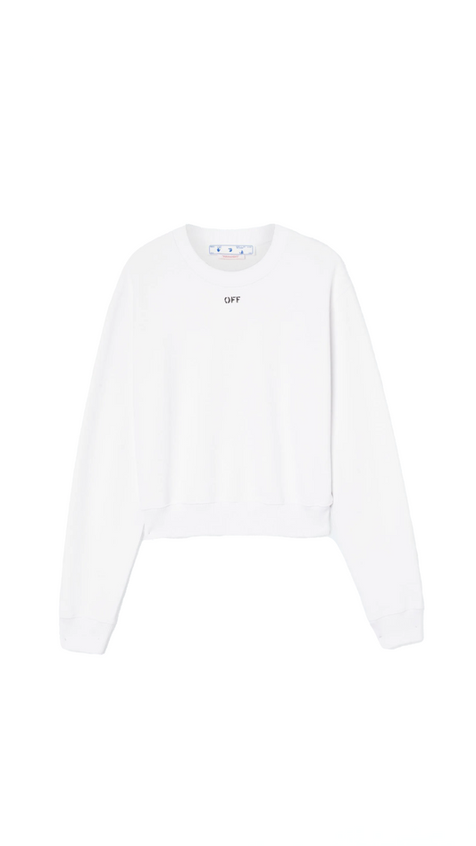Off Stamp Cropped Crewneck - White
