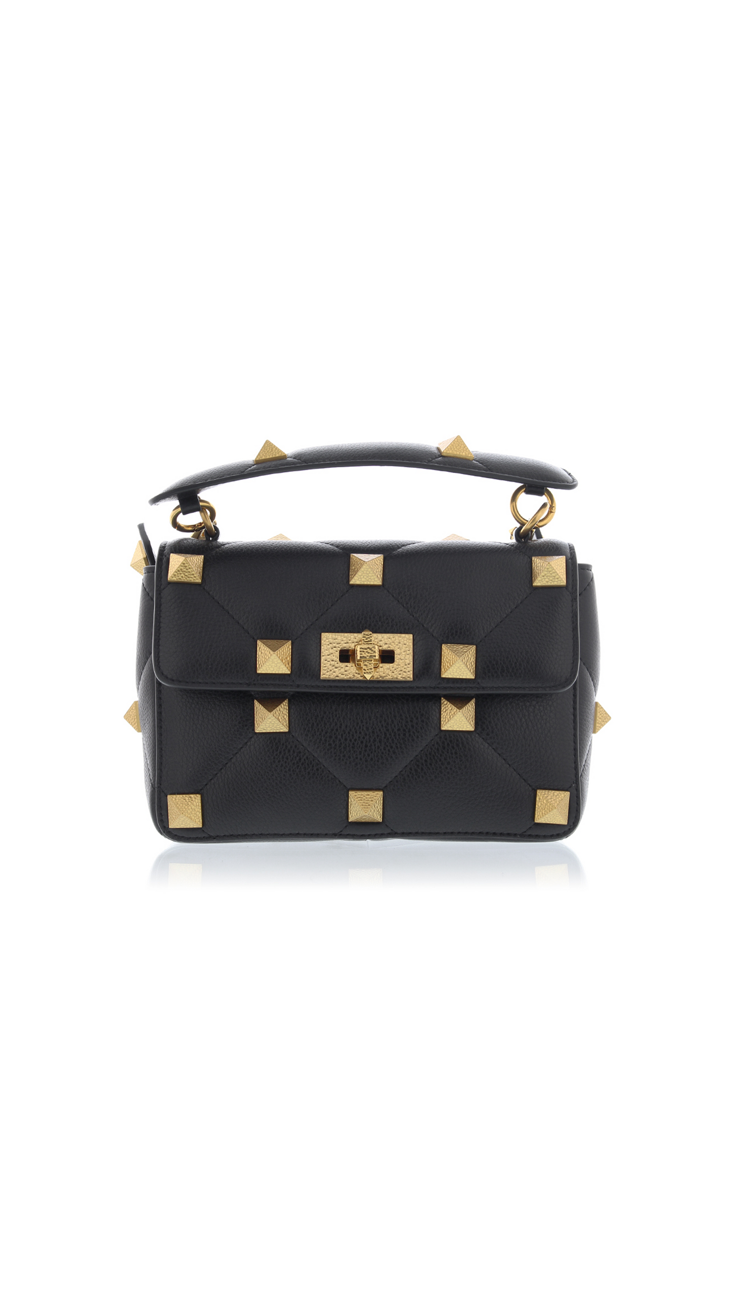 Medium Roman Stud The Shoulder Bag Grainy Calfskin - Black