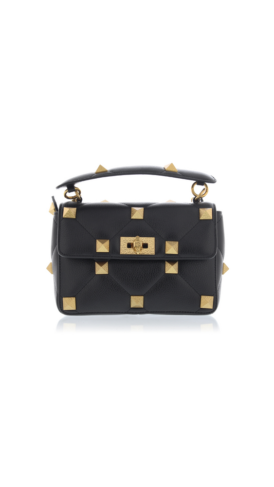 Medium Roman Stud The Shoulder Bag Grainy Calfskin - Black