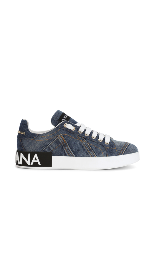 Calfskin Portofino Sneakers With DG Logo - Denim