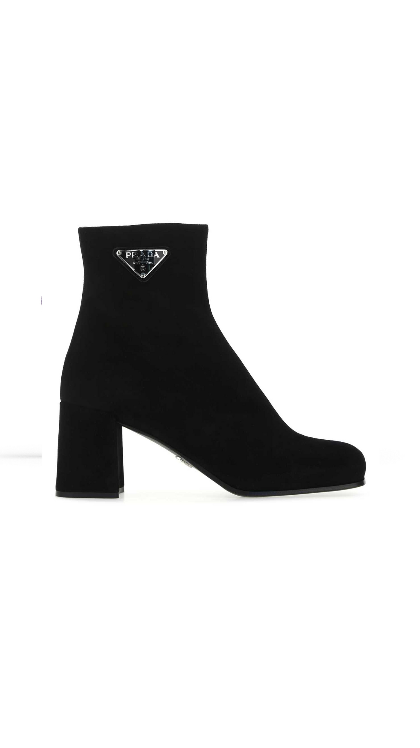 Logo Suede Ankle Boots  - Black