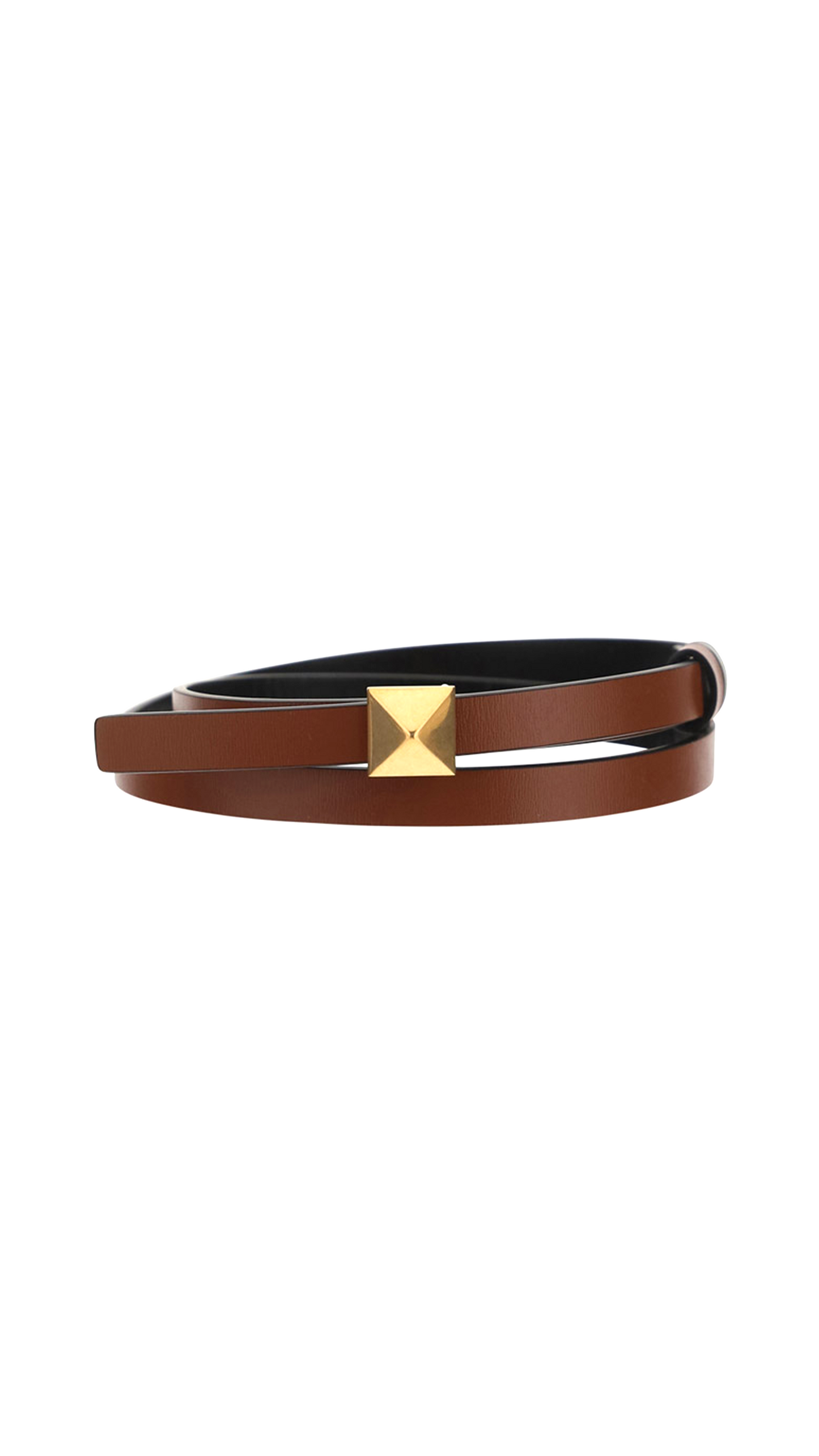 Reversible ONE STUD Belt in Glossy Calfskin - Brown / Black