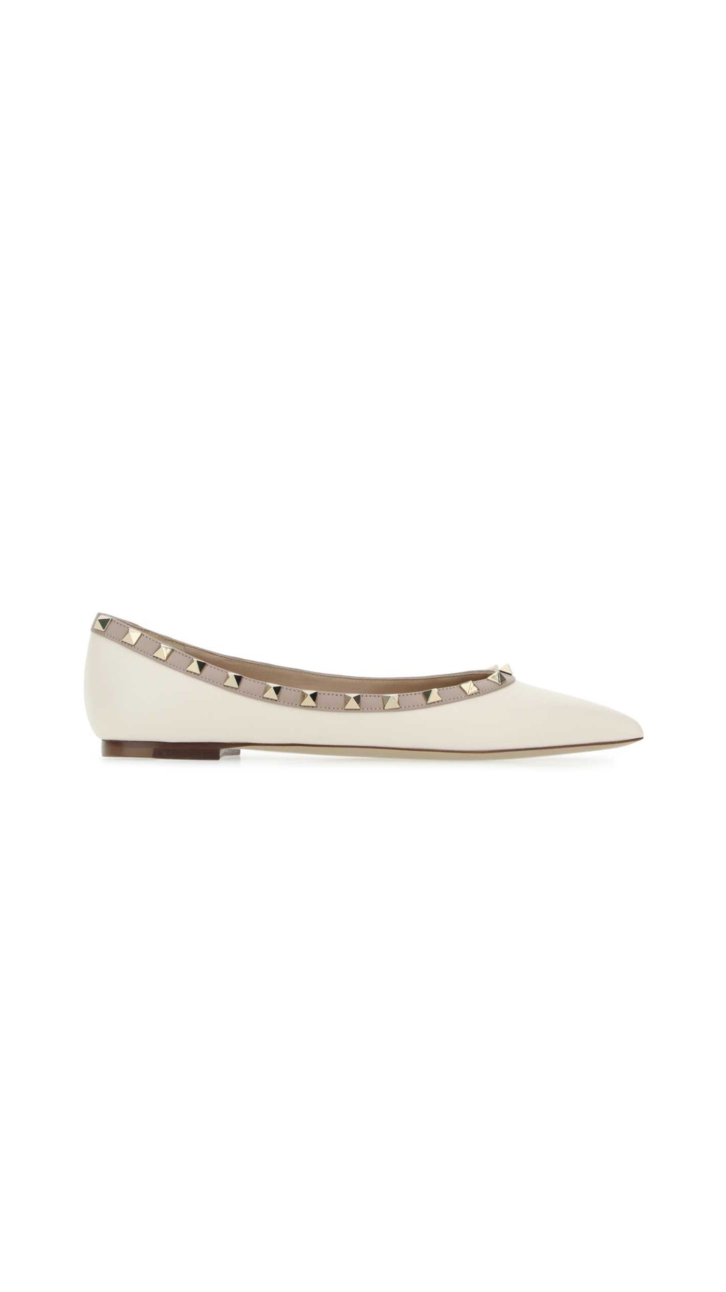 Patent Rockstud Ballet Flat - Light Ivory
