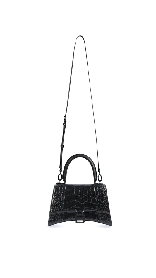 Hourglass XS Handbag Crocodile Embossed Leather - Black.