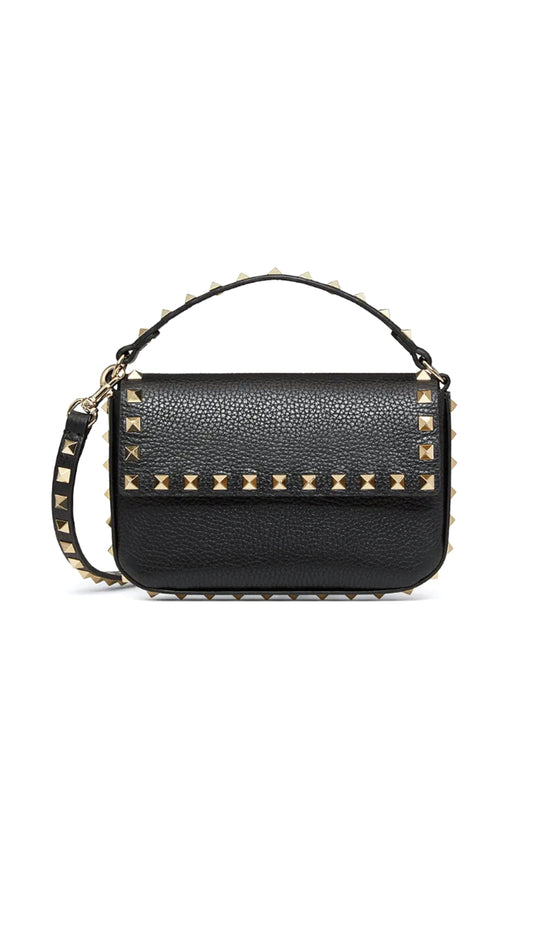 Rockstud Grainy Calfskin Pouch - Black