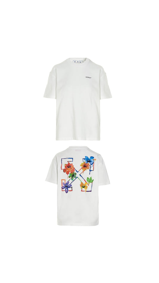 Floral Embr Arrow Casual Tee - White