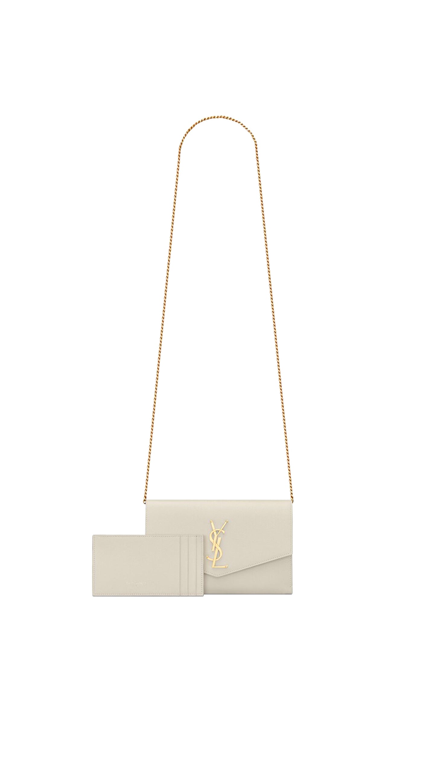 Uptown Chain Wallet In Grain De Poudre Embossed Leather - White