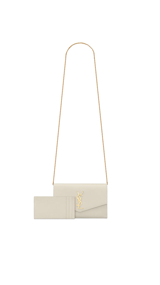 Uptown Chain Wallet In Grain De Poudre Embossed Leather - White