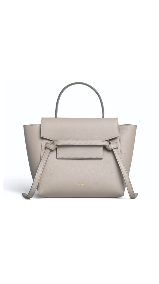 Nano Belt Bag In Grained Calfskin - Light Taupe