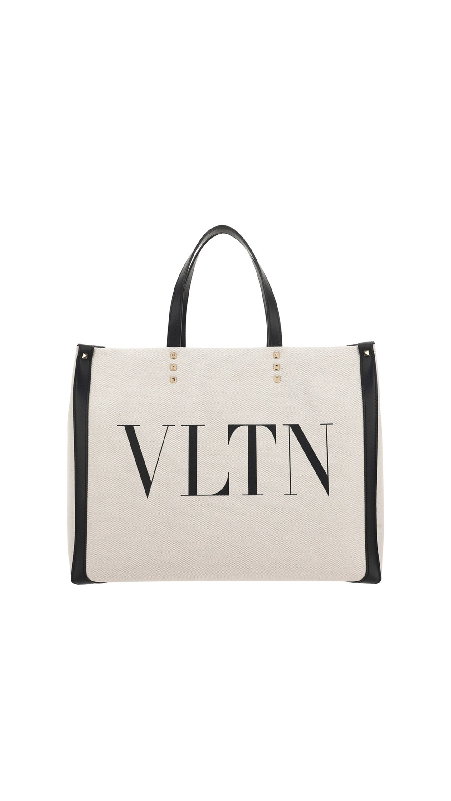 Small VLTN Print Canvas Tote Bag - Ivory