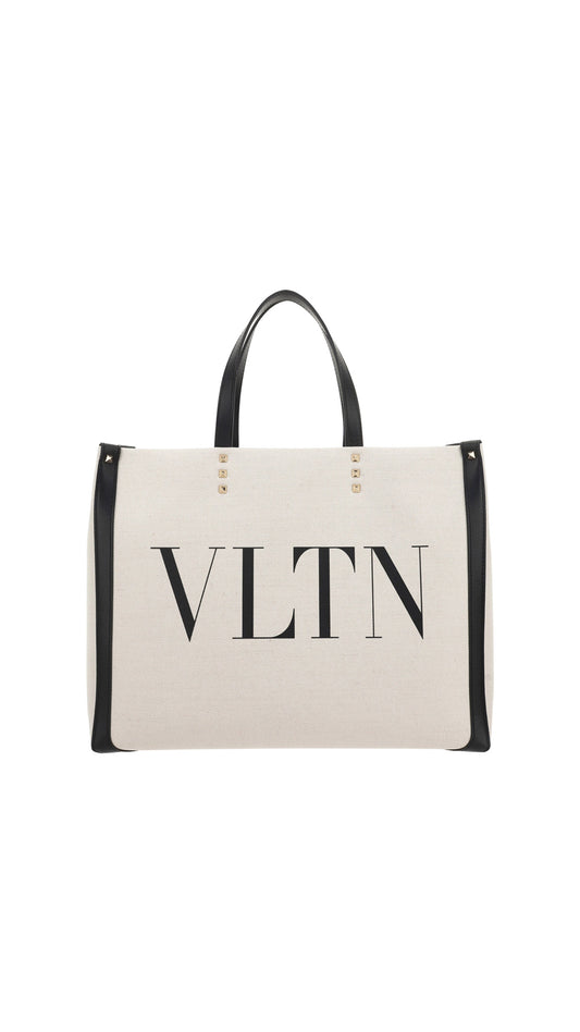 Small VLTN Print Canvas Tote Bag - Ivory
