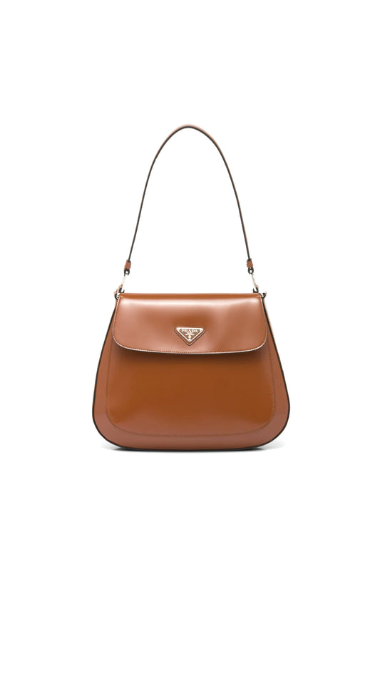 Prada Cleo Brushed Leather Shoulder Bag - Brown
