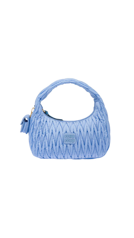 Miu Wander Matelassé Regenerated Nylon Hobo Bag - Blue