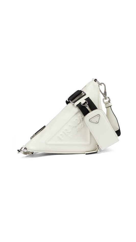 Leather Triangle Shoulder Bag - White