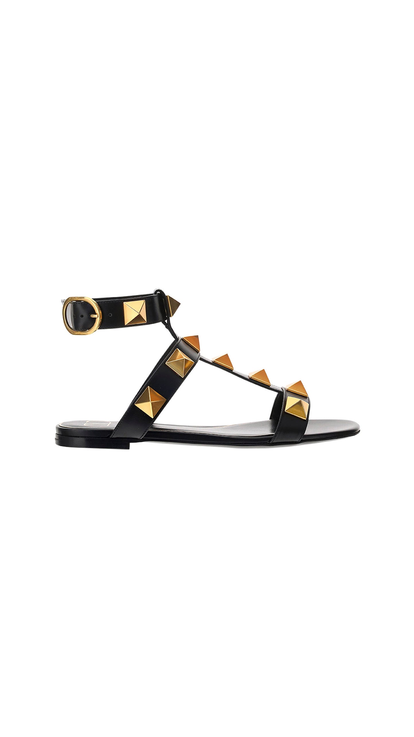 Roman Stud Flat Calfskin Sandal - Black