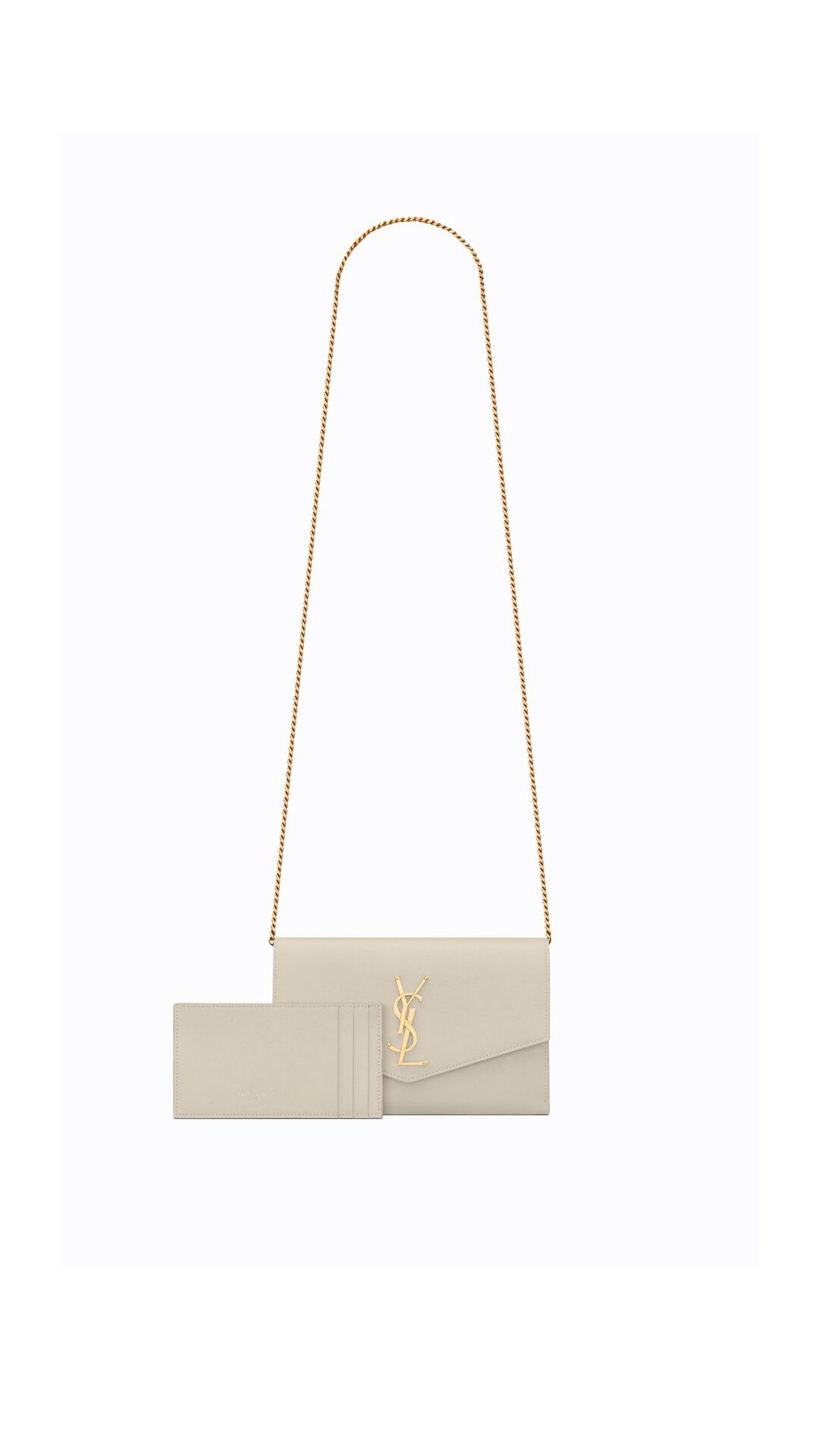 Uptown Chain Wallet In Grain De Poudre Embossed Leather - White