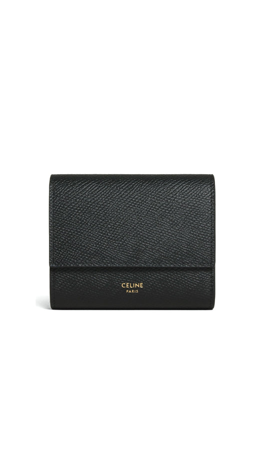 Small Trifold Wallet In Grained Calfskin - Black