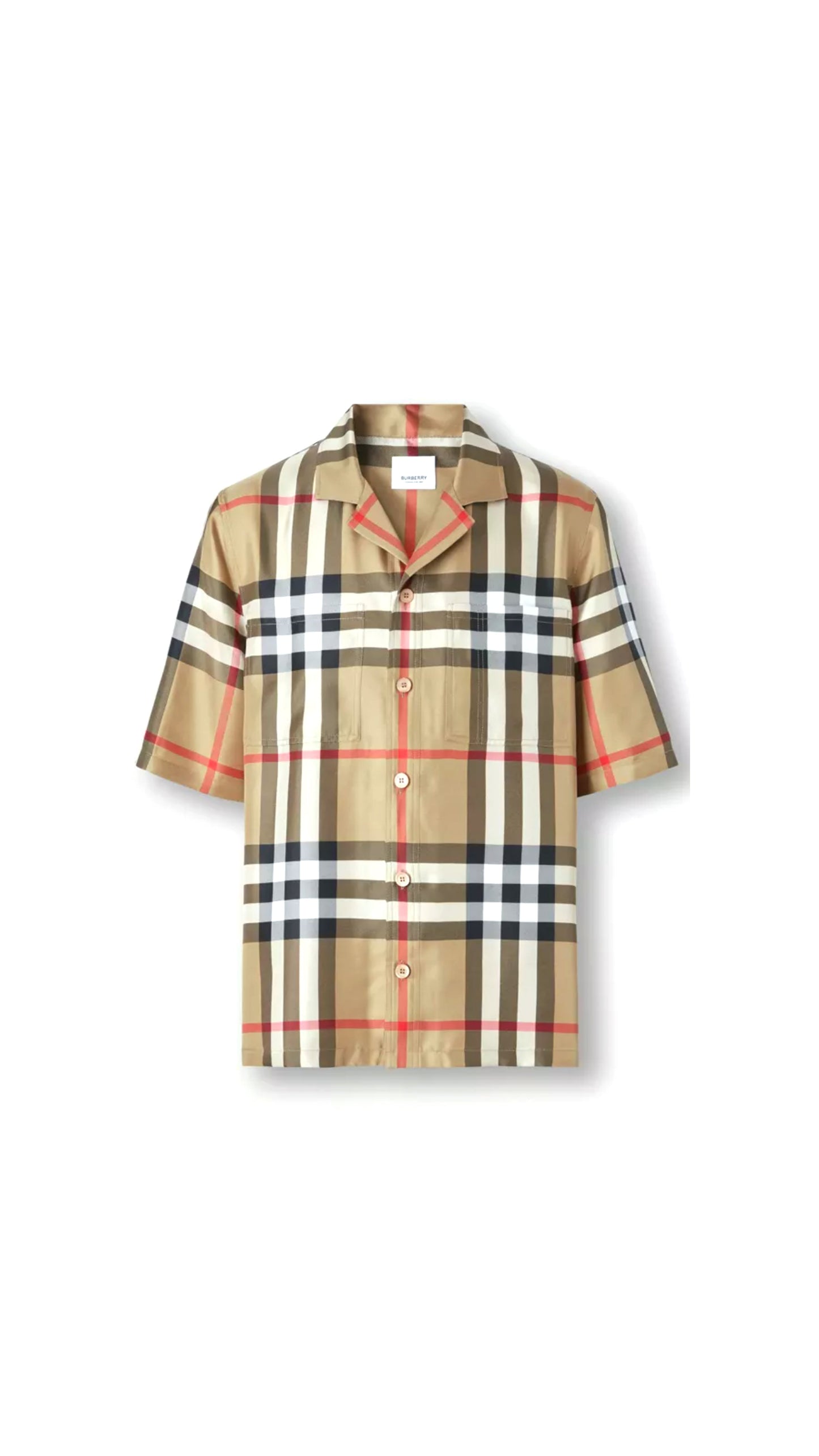 Short-sleeve Check Silk Shirt