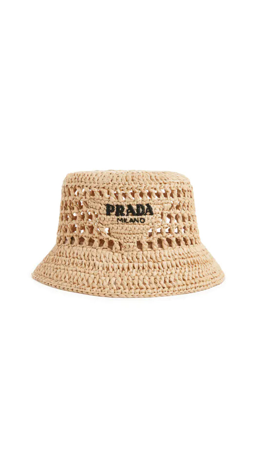 Logo Raffia Bucket Hat - Natural