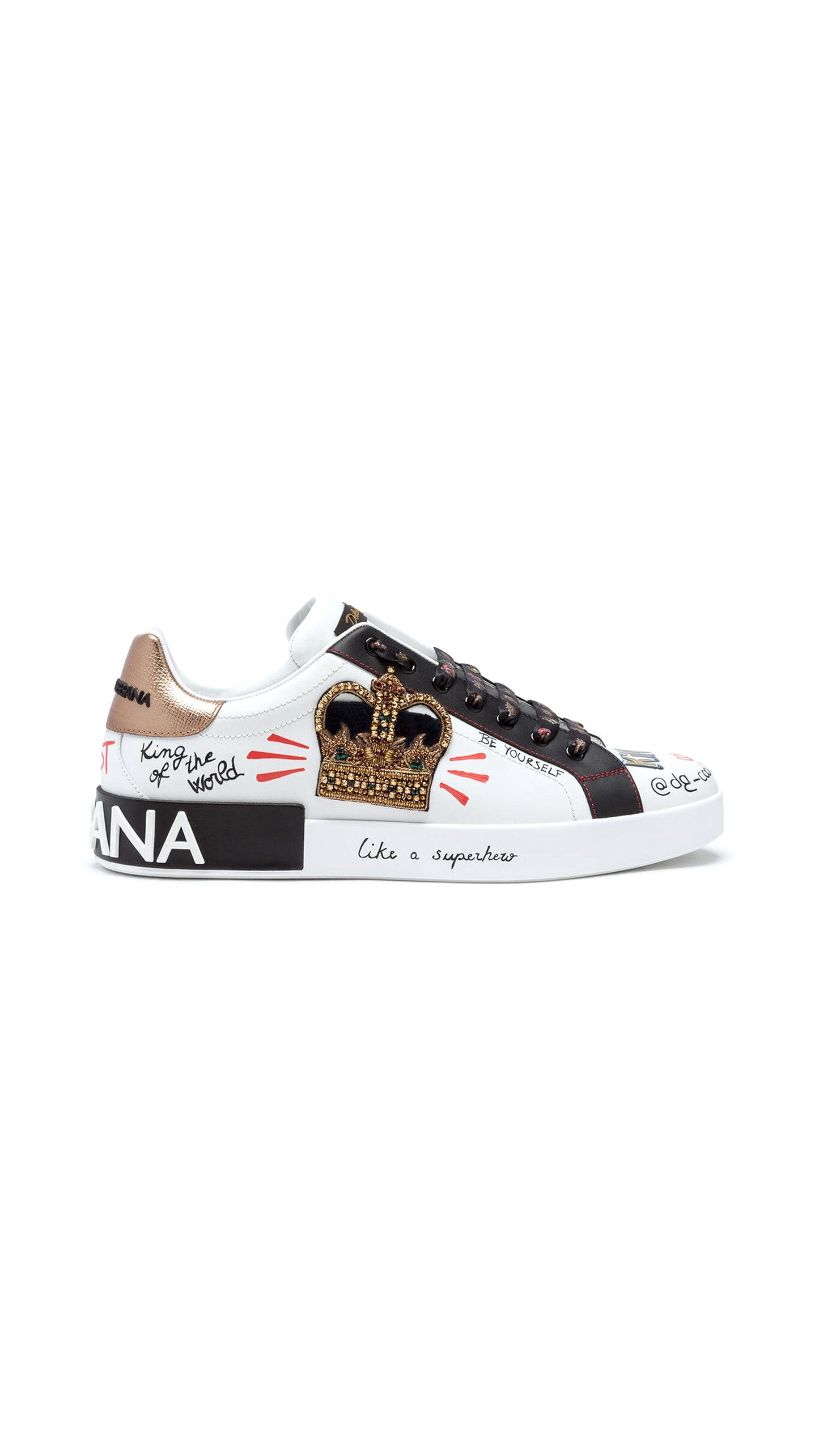 Portofino Sneakers In Printed Nappa Calfskin With Patch - White.