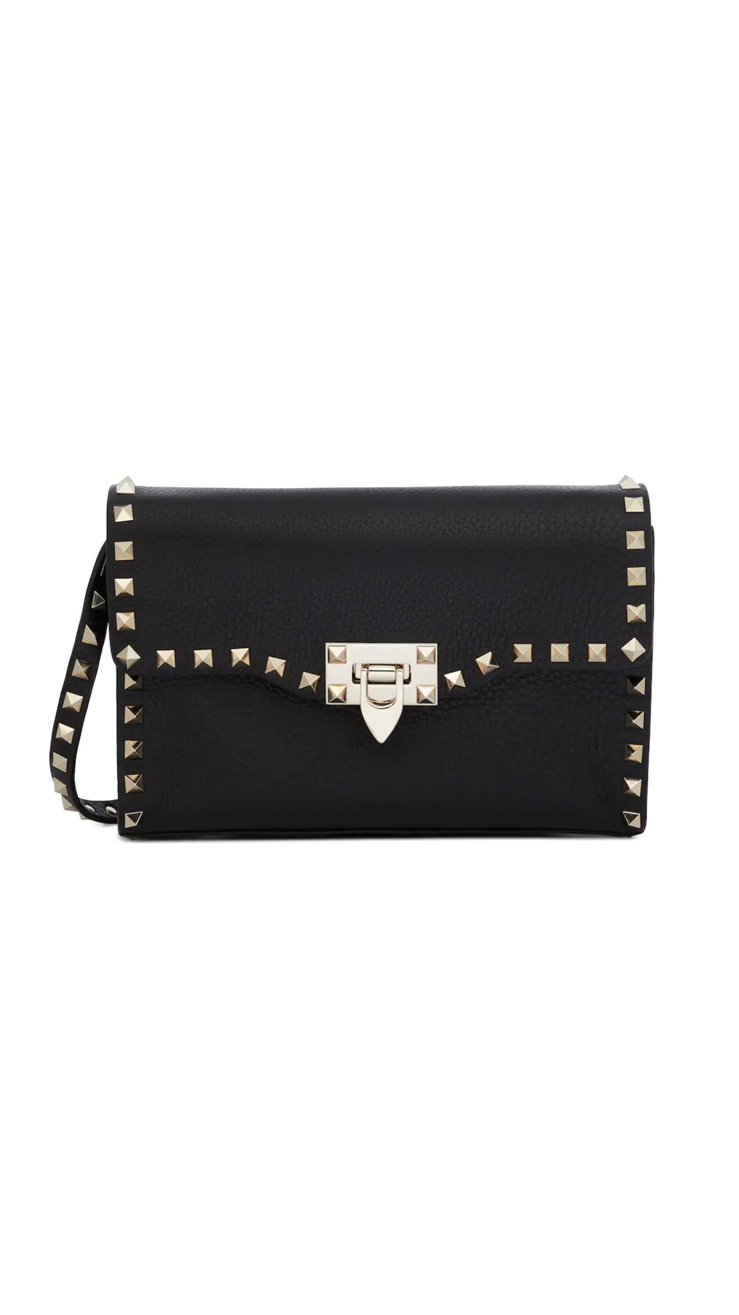 Small Rockstud Grainy Calfskin Crossbody Bag - Black