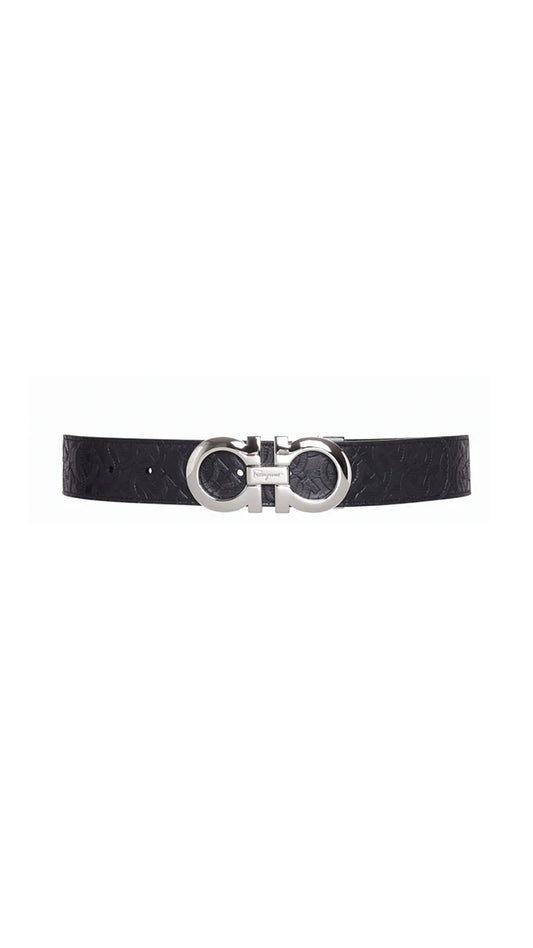 Reversible And Adjustable Gancini Belt - Black