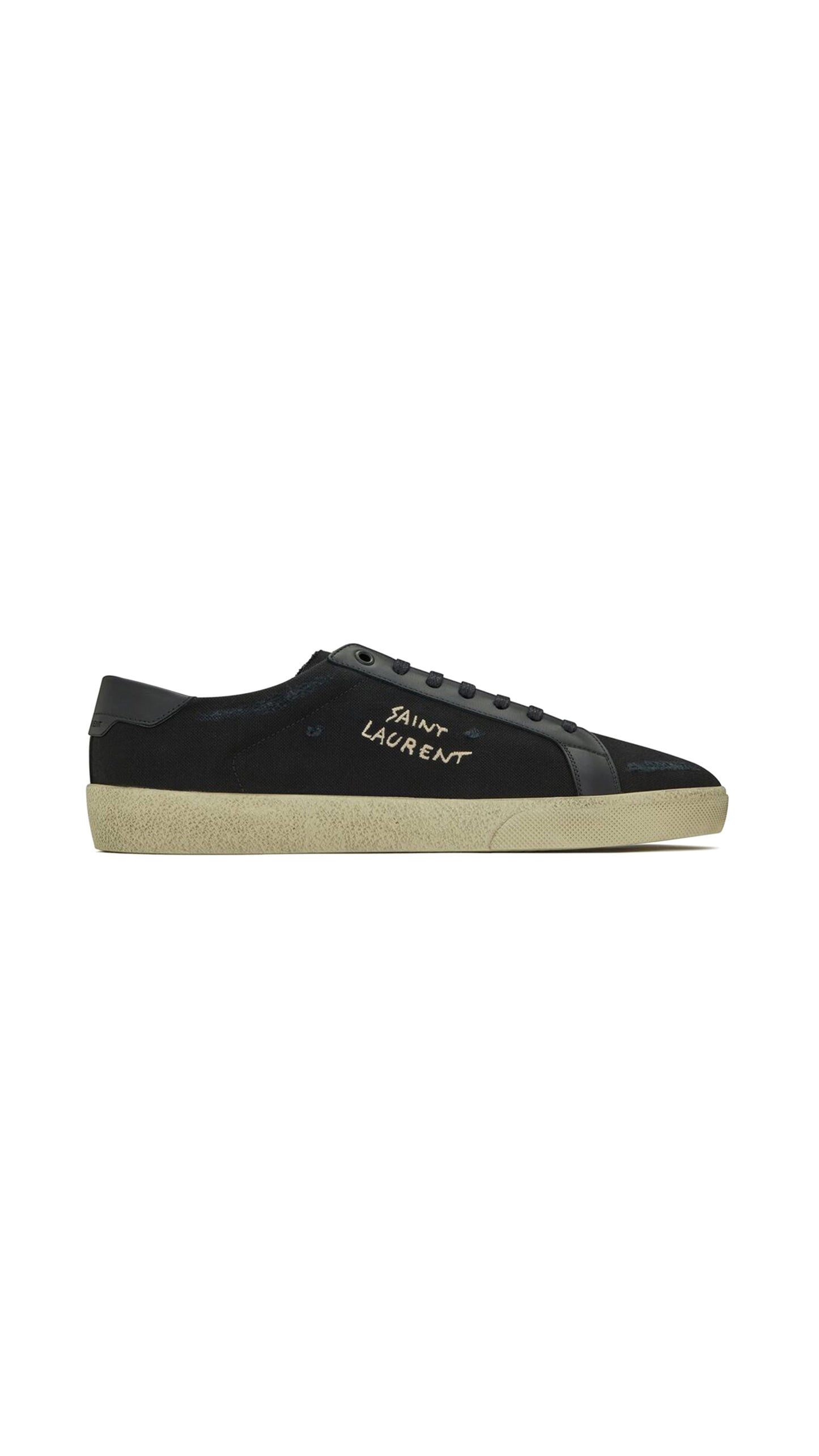 Court Classic SL/06 Embroidered Sneakers In Canvas And Smooth Leather - Black