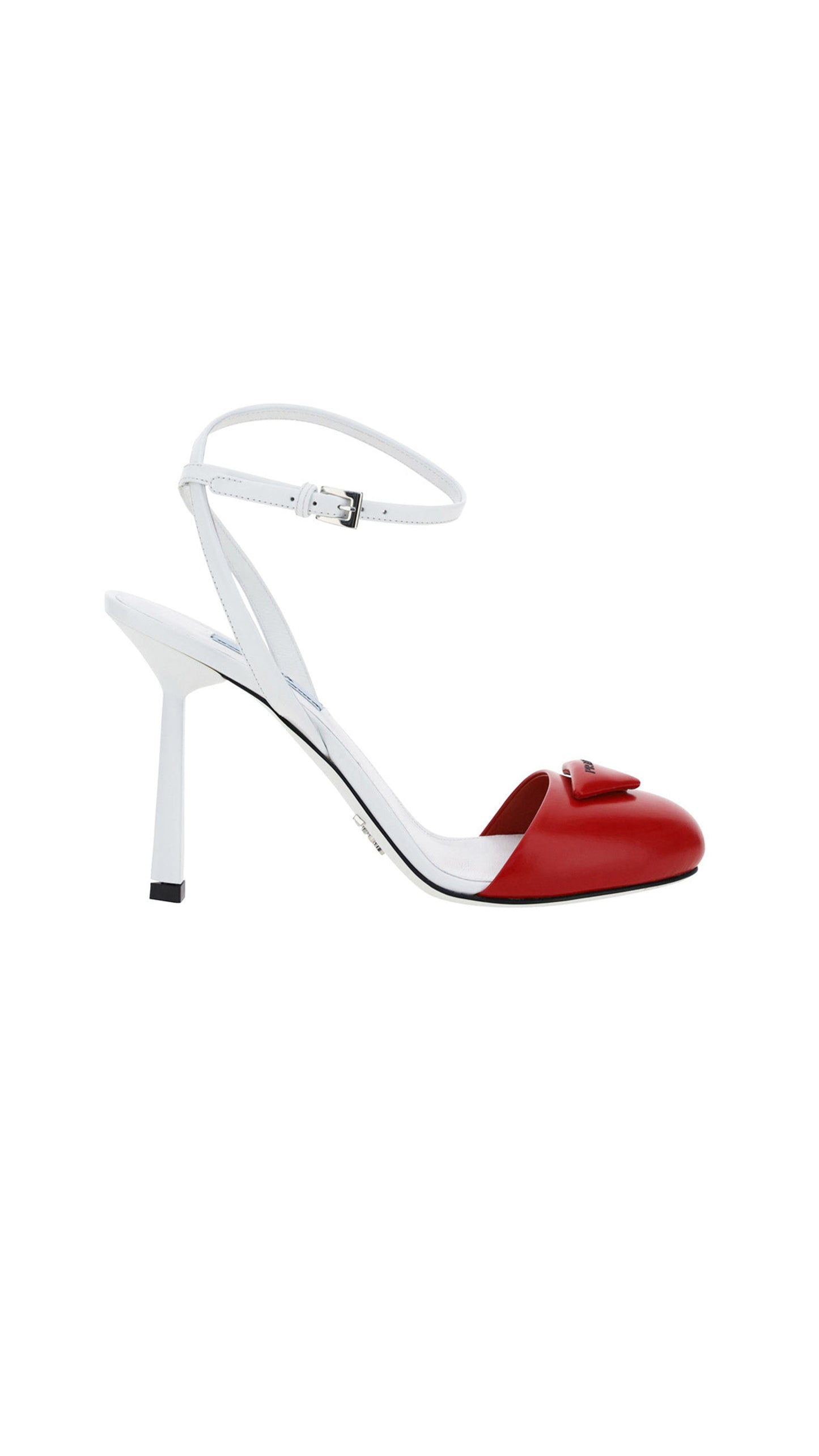 Brushed Leather Pumps - White / Red
