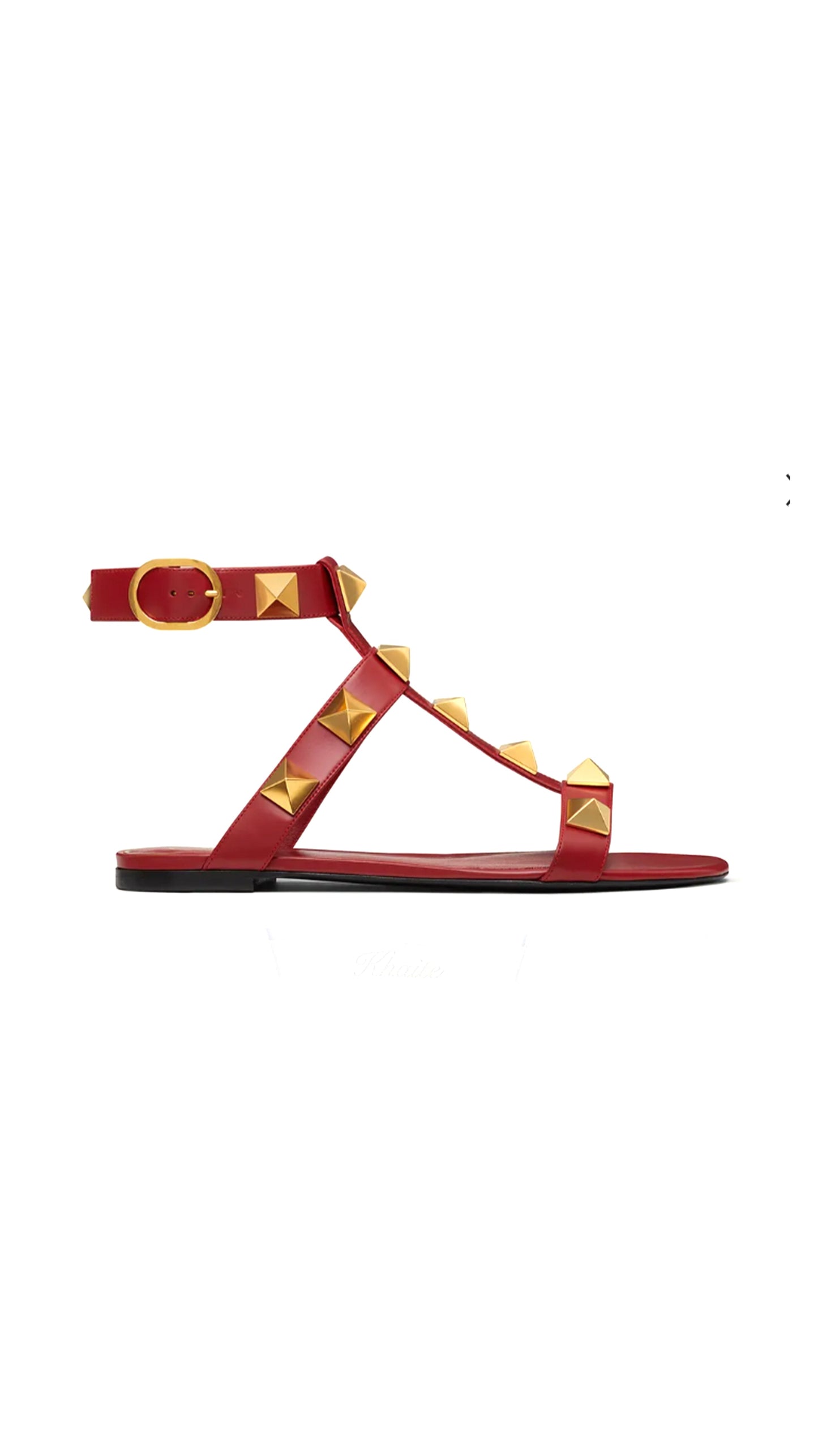 Roman Stud Flat Calskin Sandal - Red