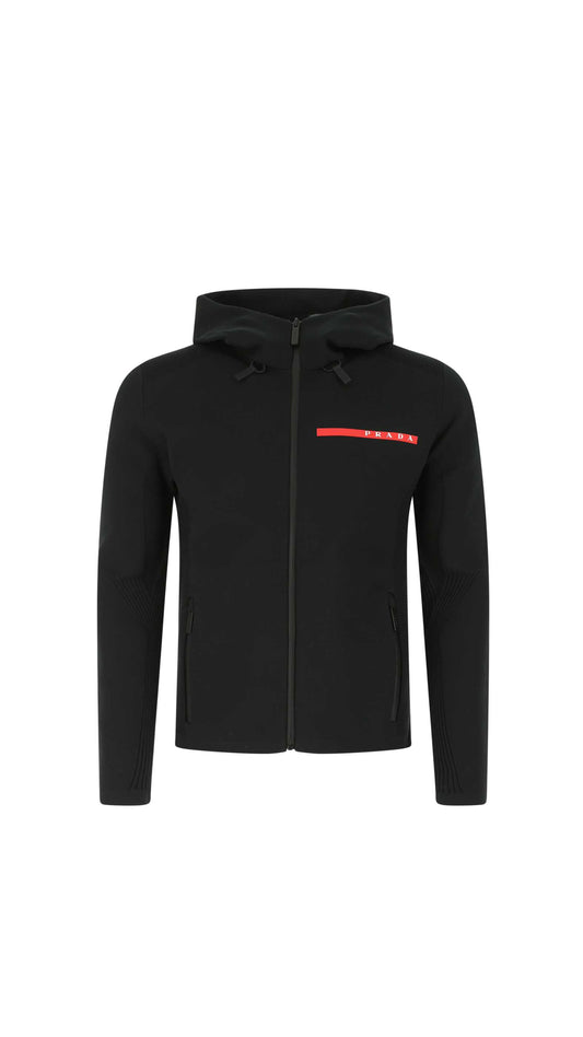 Techno Piqué Hoodie - Black