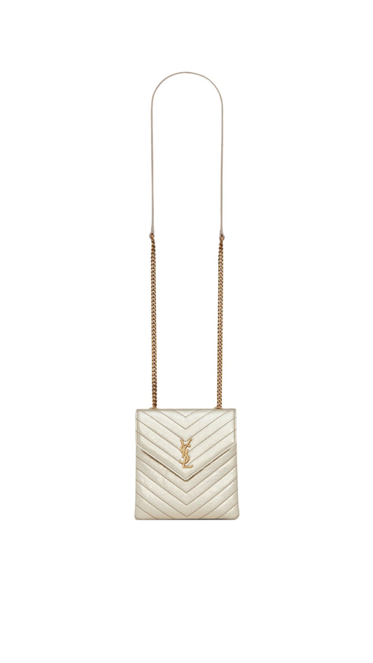 Double Flap Bag In Crinckled Lamé Leather - Pale Gold