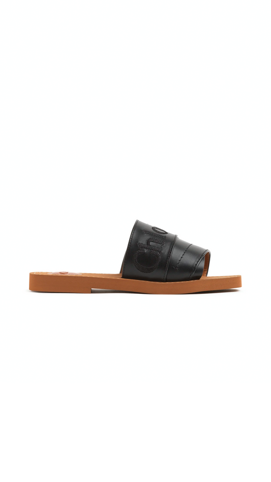 Woody Flat Mule -  Black / Black