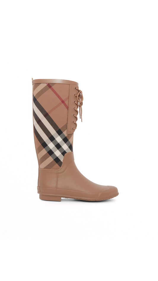 Vintage Check and Rubber Rain Boots - Birch Brown