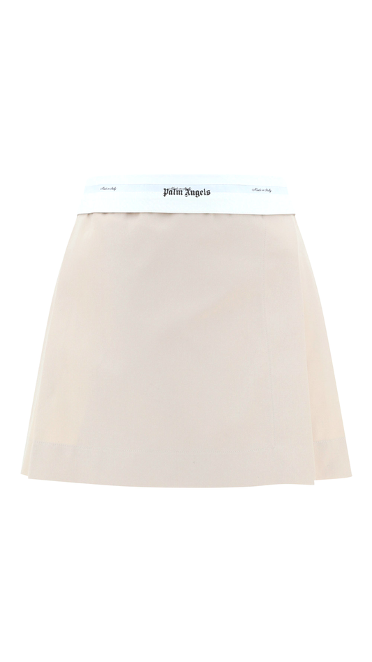 Reversed Waistband Chino Skirt - Beige/White