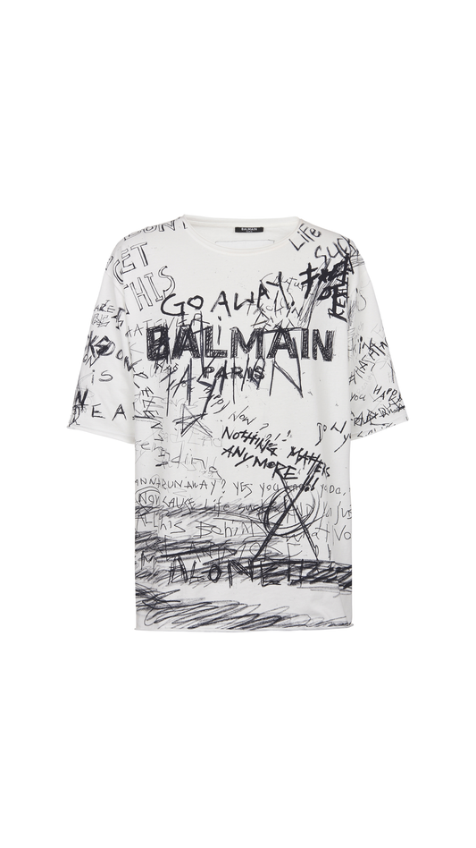 Oversized “Go Away” Print Cotton T-shirt - White