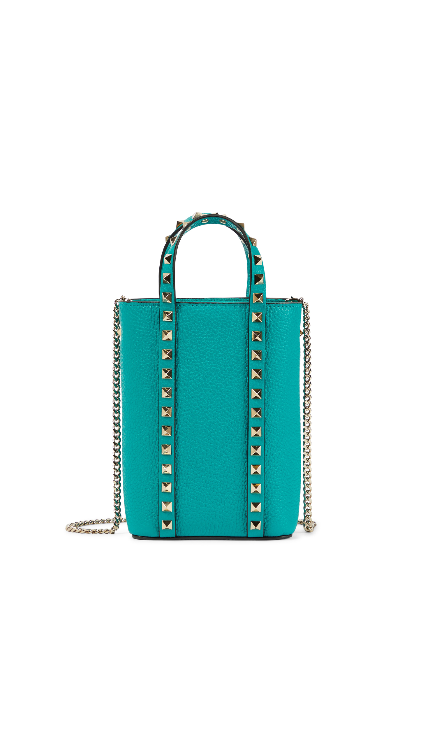 Rockstud Leather Bucket Bag - Turquoise