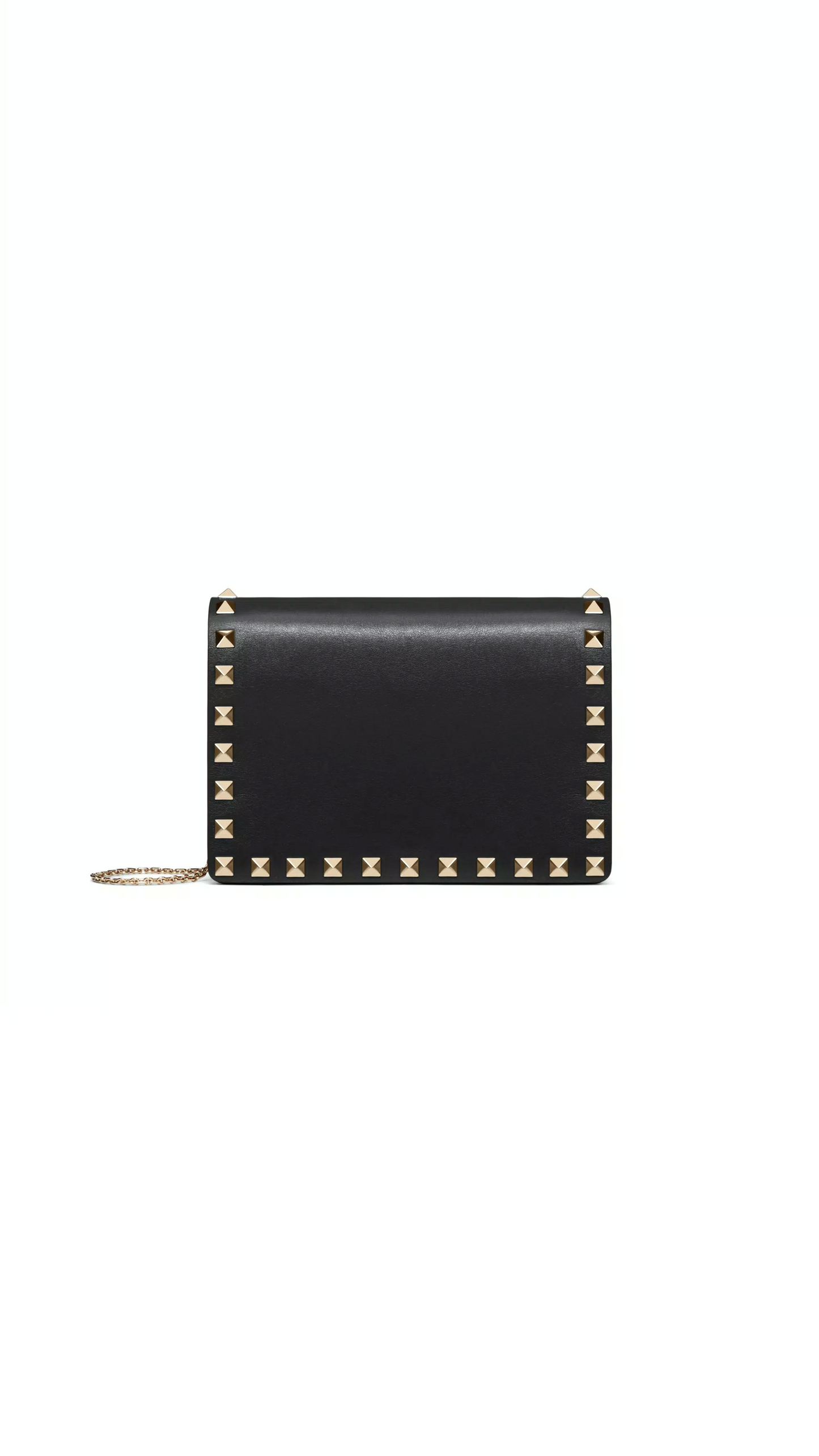 Rockstud Chain Pouch in Calfskin Leather - Black