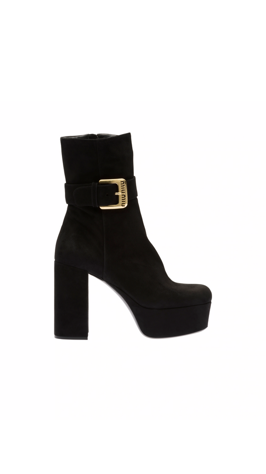 Suede Platform Booties - Black