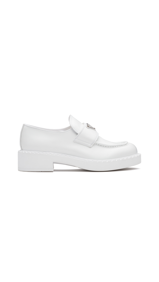 Chocolate Brushed Leather Loafers - White