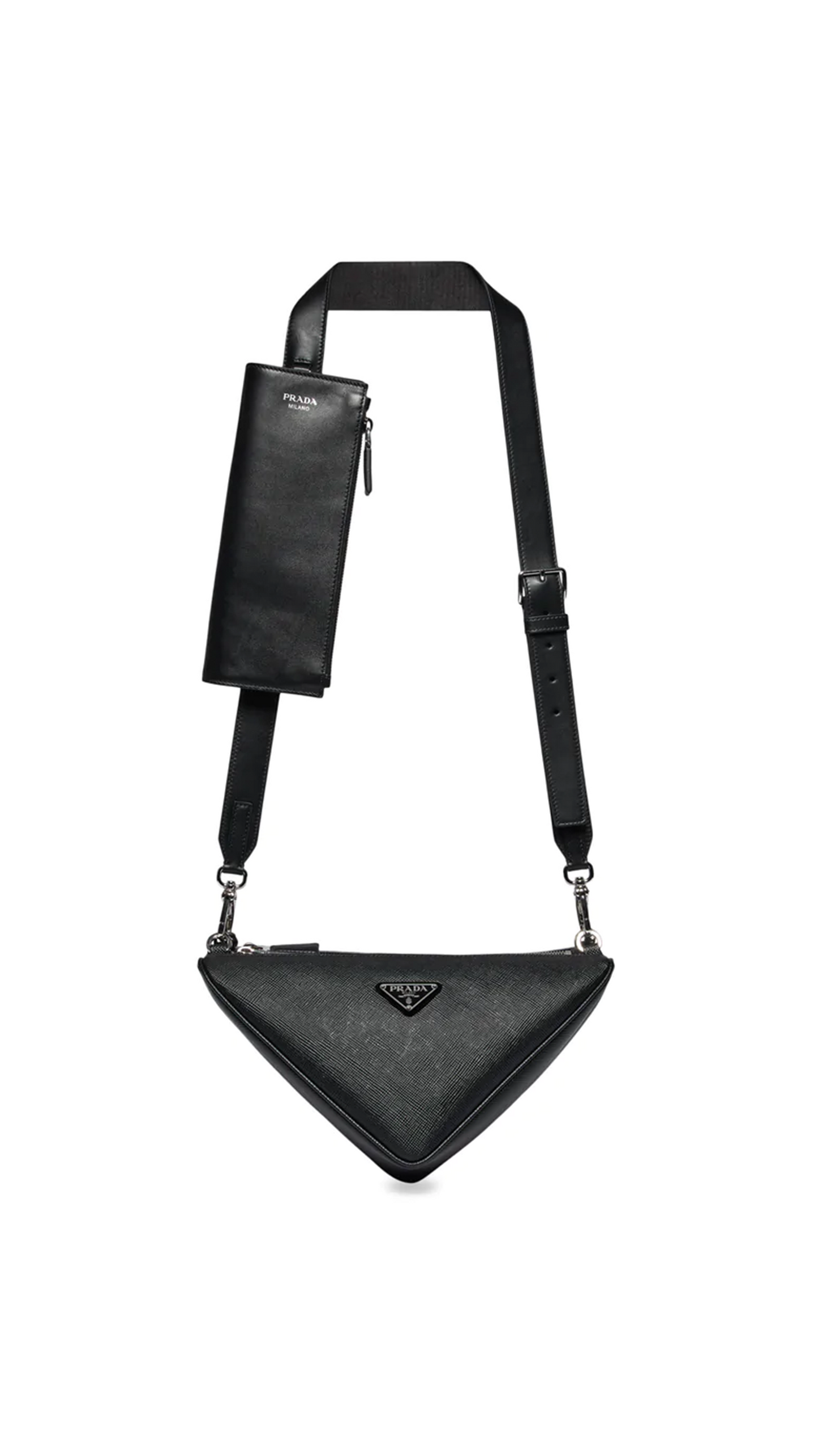Saffiano Leather Shoulder Bag - Black