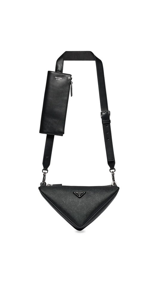 Saffiano Leather Shoulder Bag - Black
