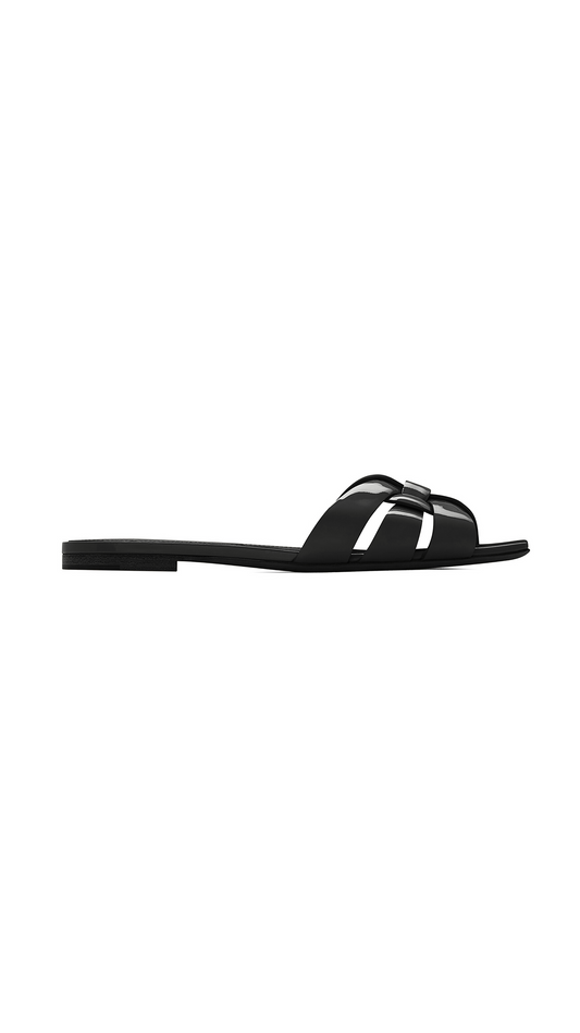 Tribute Flat Mules In Patent Leather - Black
