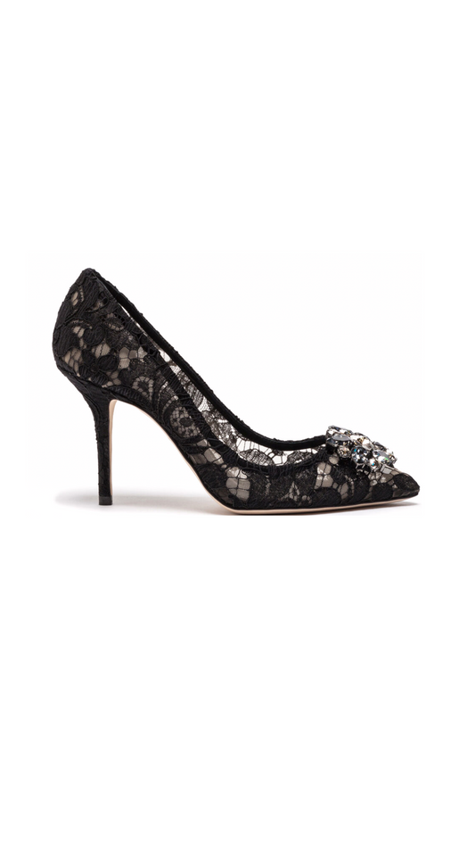 Taormina Lace With Crystals Pump - Black