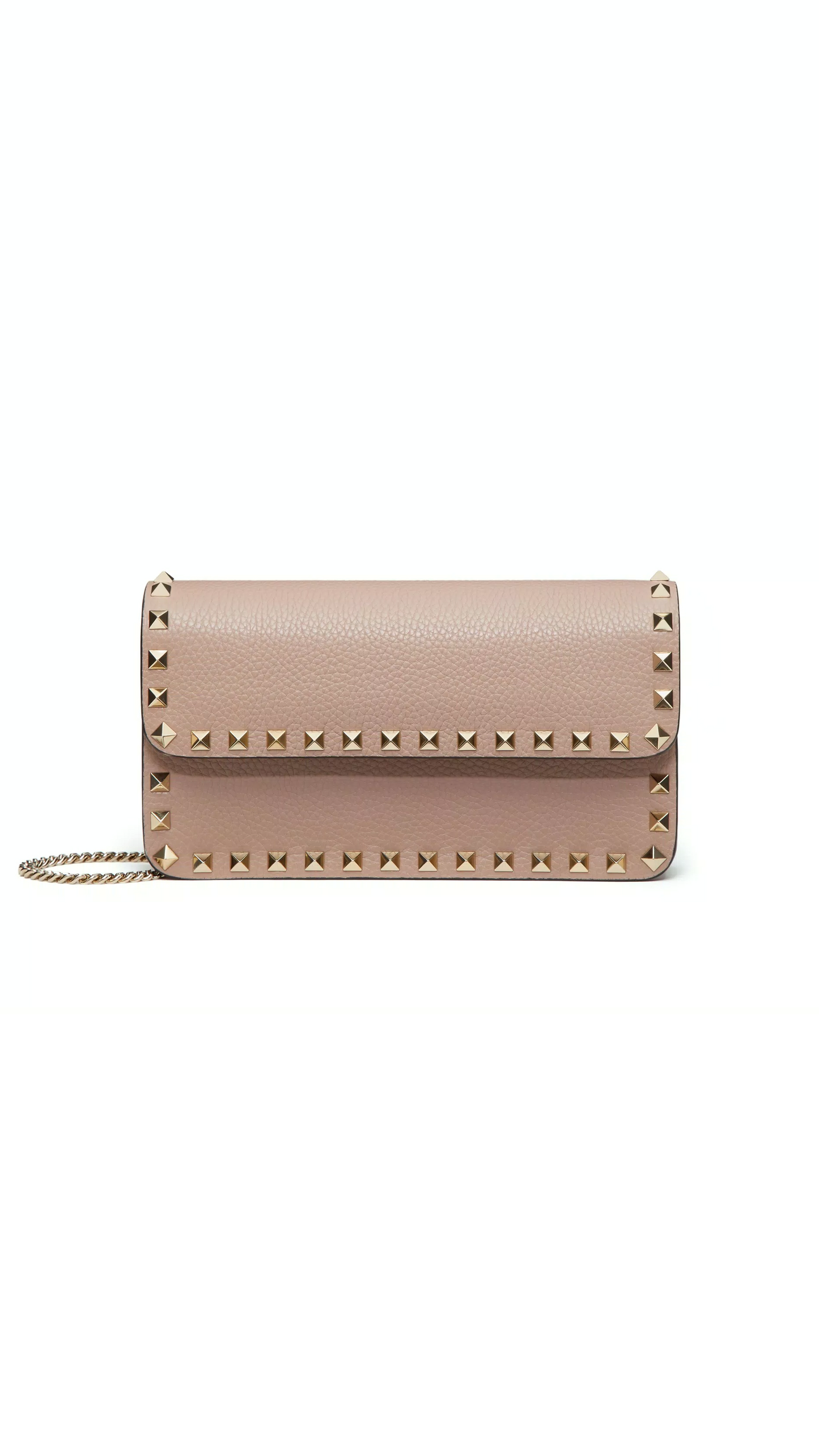 Rockstud Grainy Calfskin Chain Pouch - Poudre