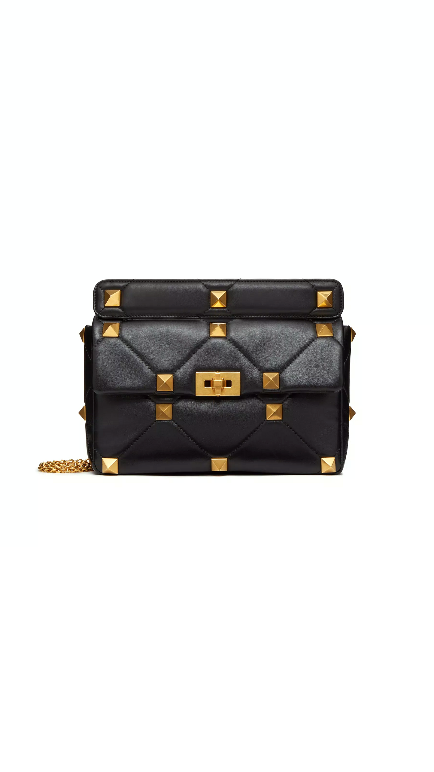 Large Roman Stud the Shoulder Bag in Nappa With Chain - Black