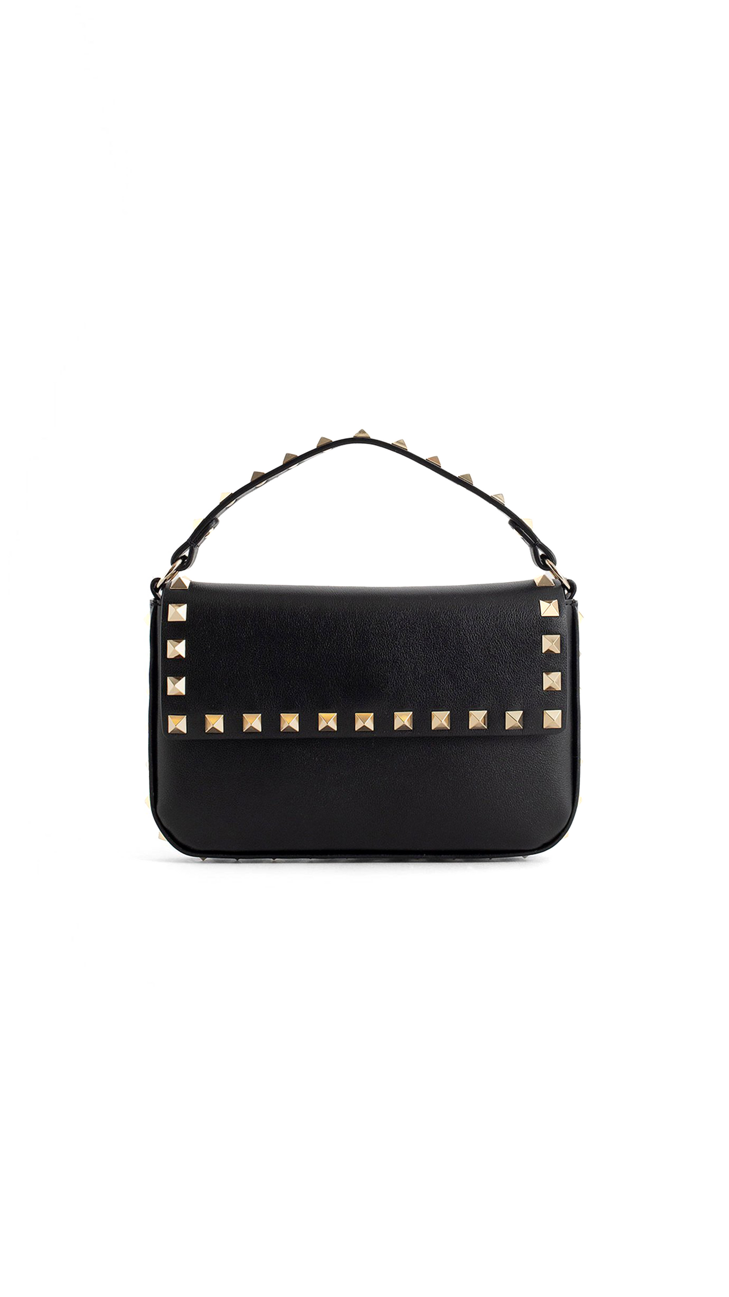 Mini Rockstud Leather Top Handle Bag - Black
