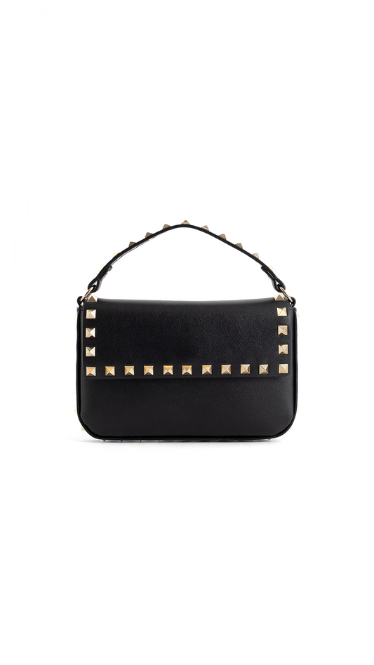 Mini Rockstud Leather Top Handle Bag - Black