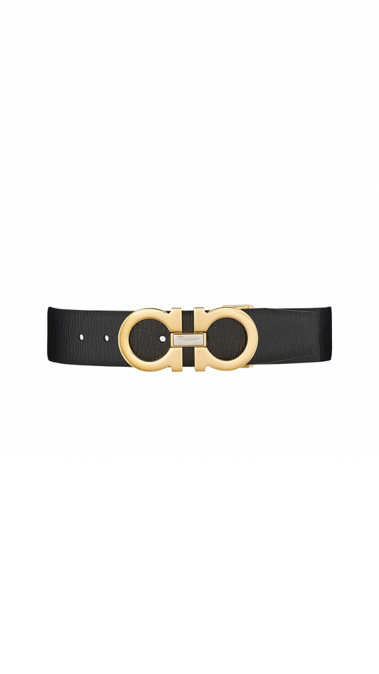 Reversible & Adjustable Gancini Belt - Black